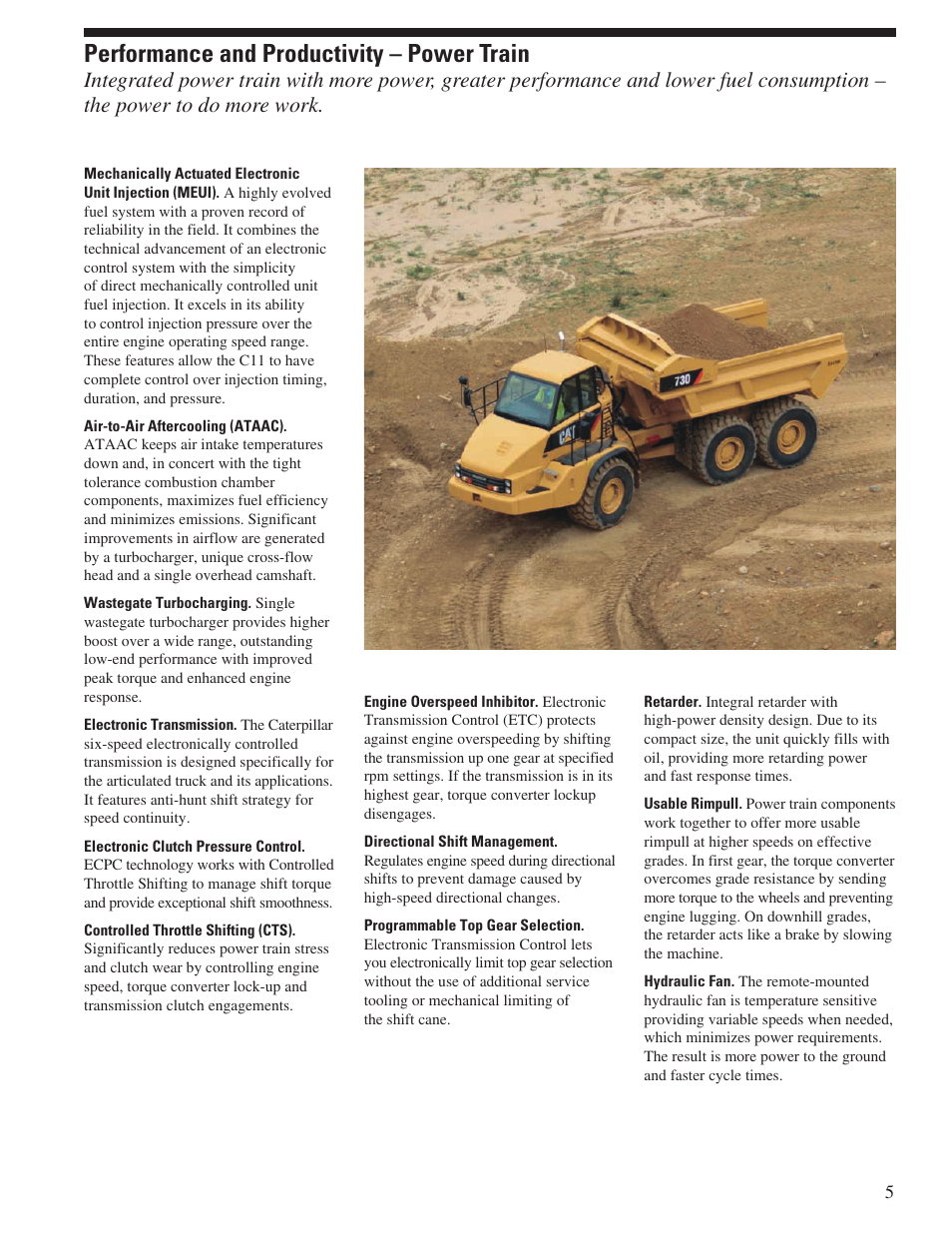 Performance and productivity – power train | Milton CAT 730 Ejector User Manual | Page 5 / 20