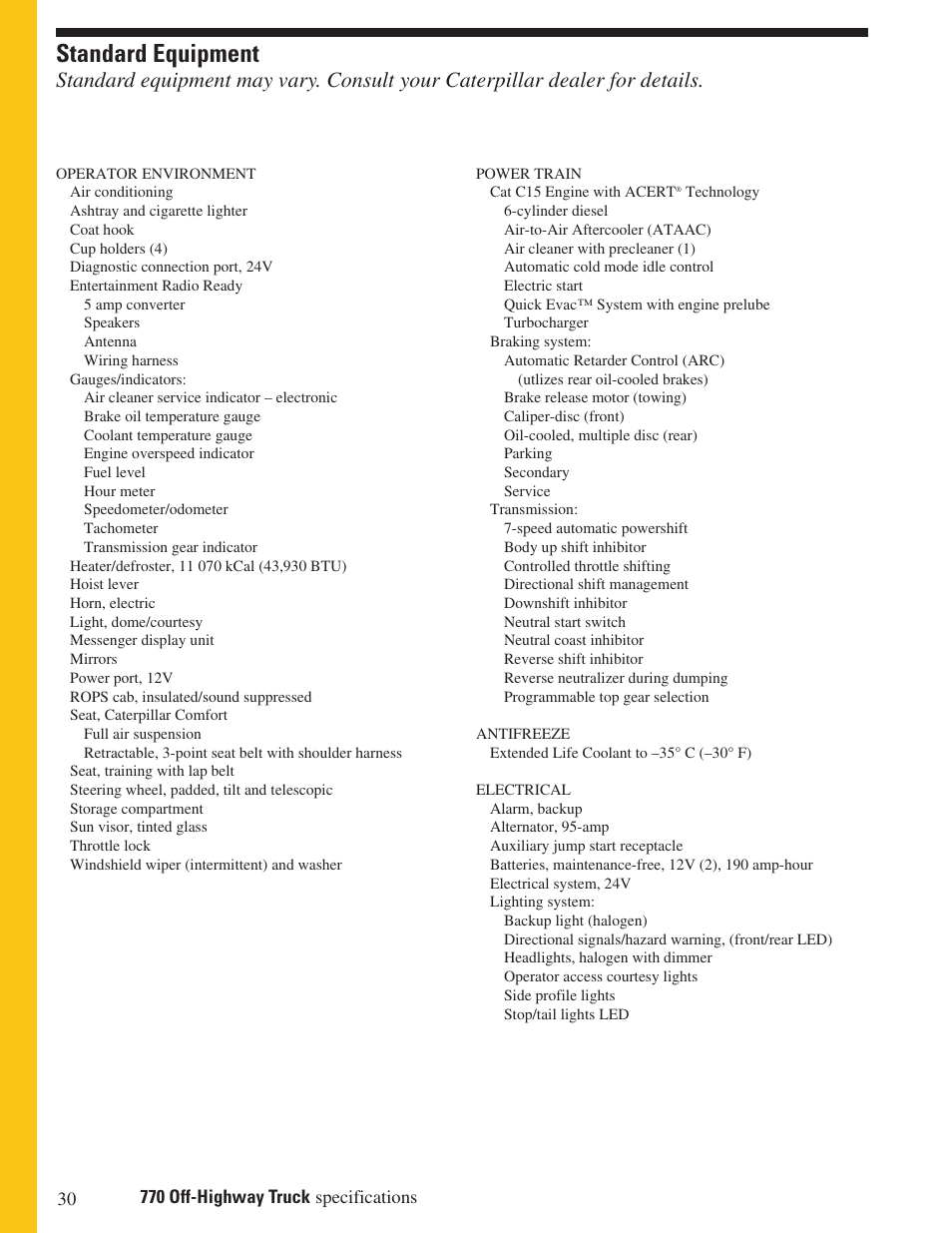Standard equipment | Milton CAT 770 User Manual | Page 30 / 32