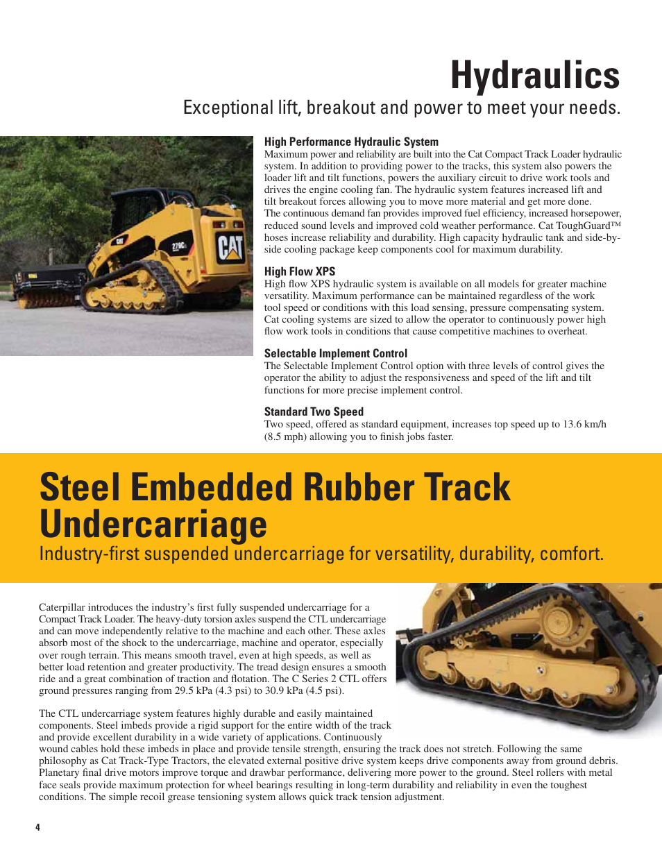 Hydraulics, Steel embedded rubber track undercarriage | Milton CAT 289C Series2 User Manual | Page 4 / 12