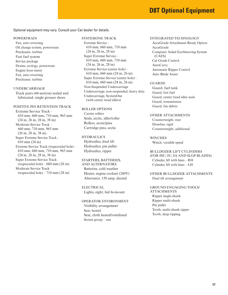 D8t optional equipment | Milton CAT D8T Tier 4 Interim-Stage IIIB User Manual | Page 17 / 20