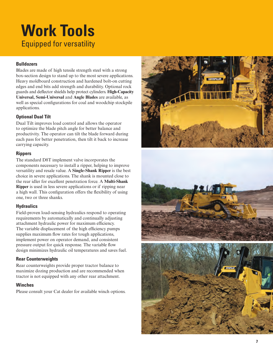 Work tools, Equipped for versatility | Milton CAT D8T Tier 4 Interim-Stage IIIB User Manual | Page 7 / 20