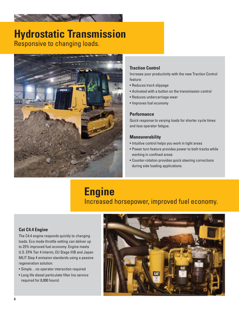 Hydrostatic transmission, Engine, Responsive to changing loads | Increased horsepower, improved fuel economy | Milton CAT D4K2 User Manual | Page 6 / 16