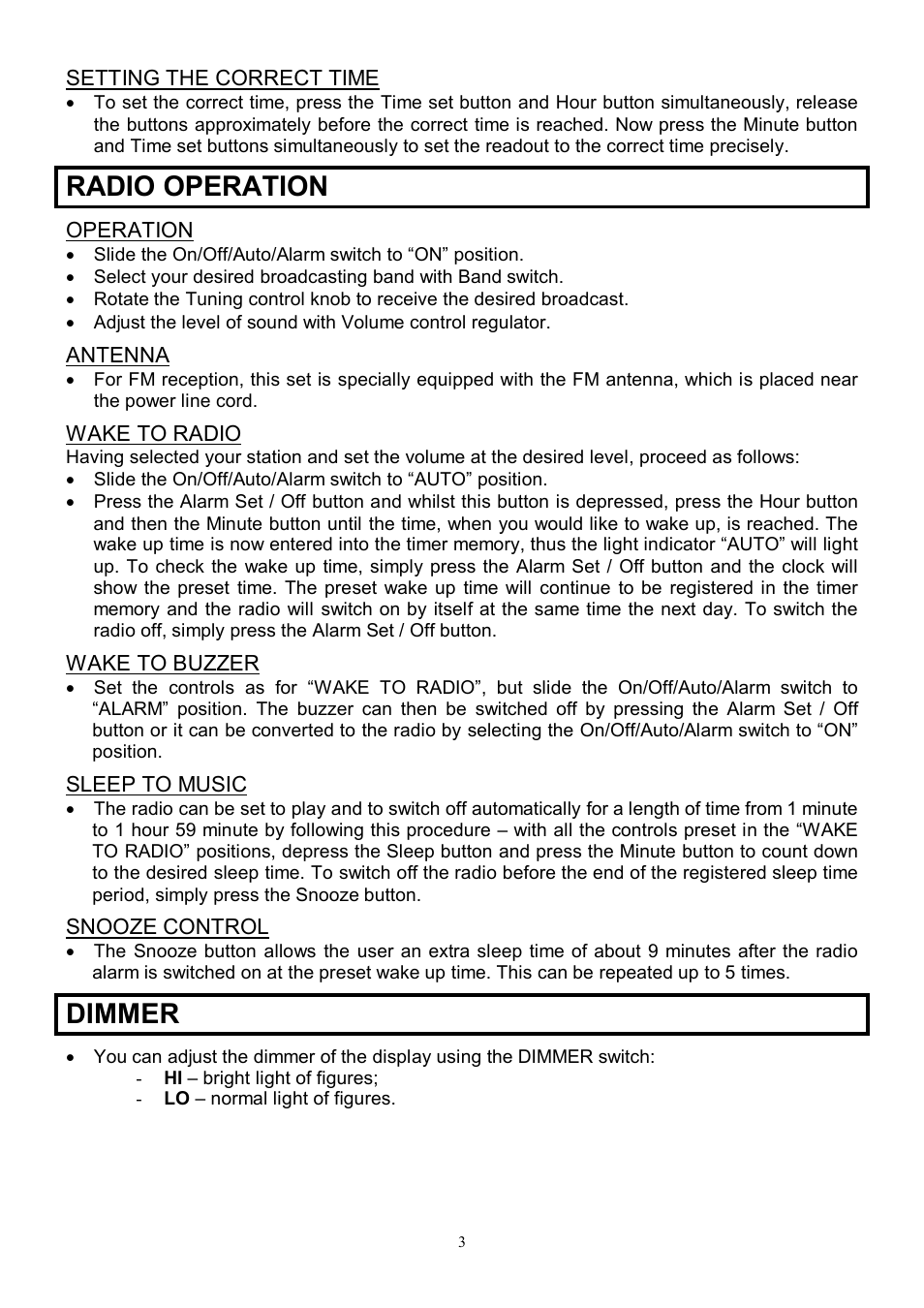 Radio operation, Dimmer | Scarlett SC-4003 User Manual | Page 3 / 7