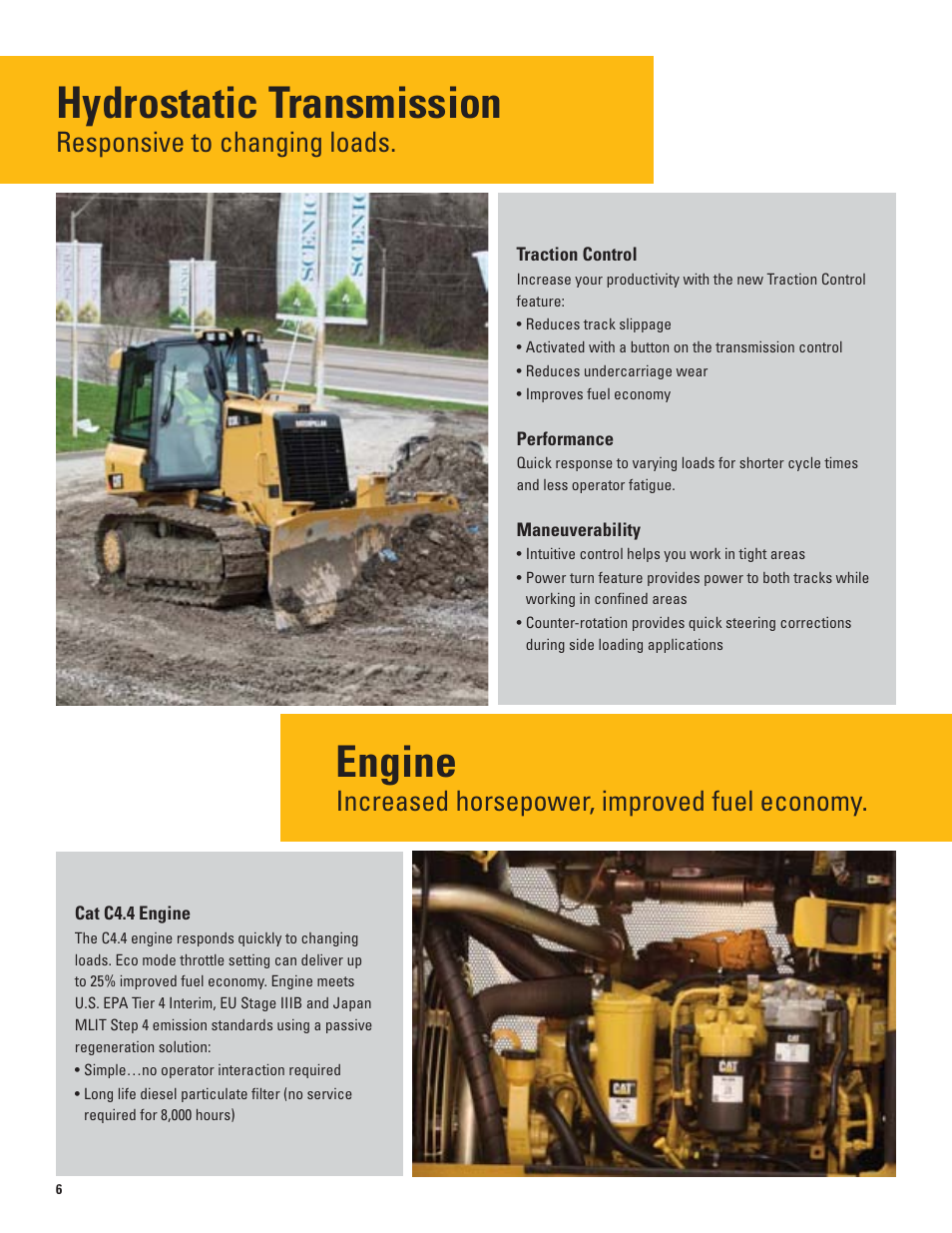 Hydrostatic transmission, Engine, Responsive to changing loads | Increased horsepower, improved fuel economy | Milton CAT D3K2 User Manual | Page 6 / 16