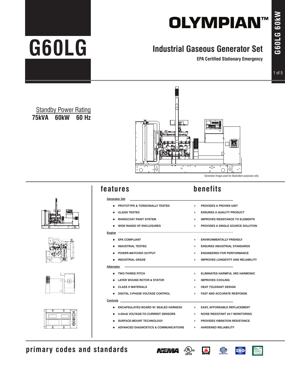 Milton CAT G60LG 60kW_75kVA Spec Sheet User Manual | 5 pages