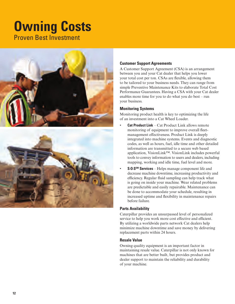 Owning costs, Proven best investment | Milton CAT 972K User Manual | Page 12 / 32