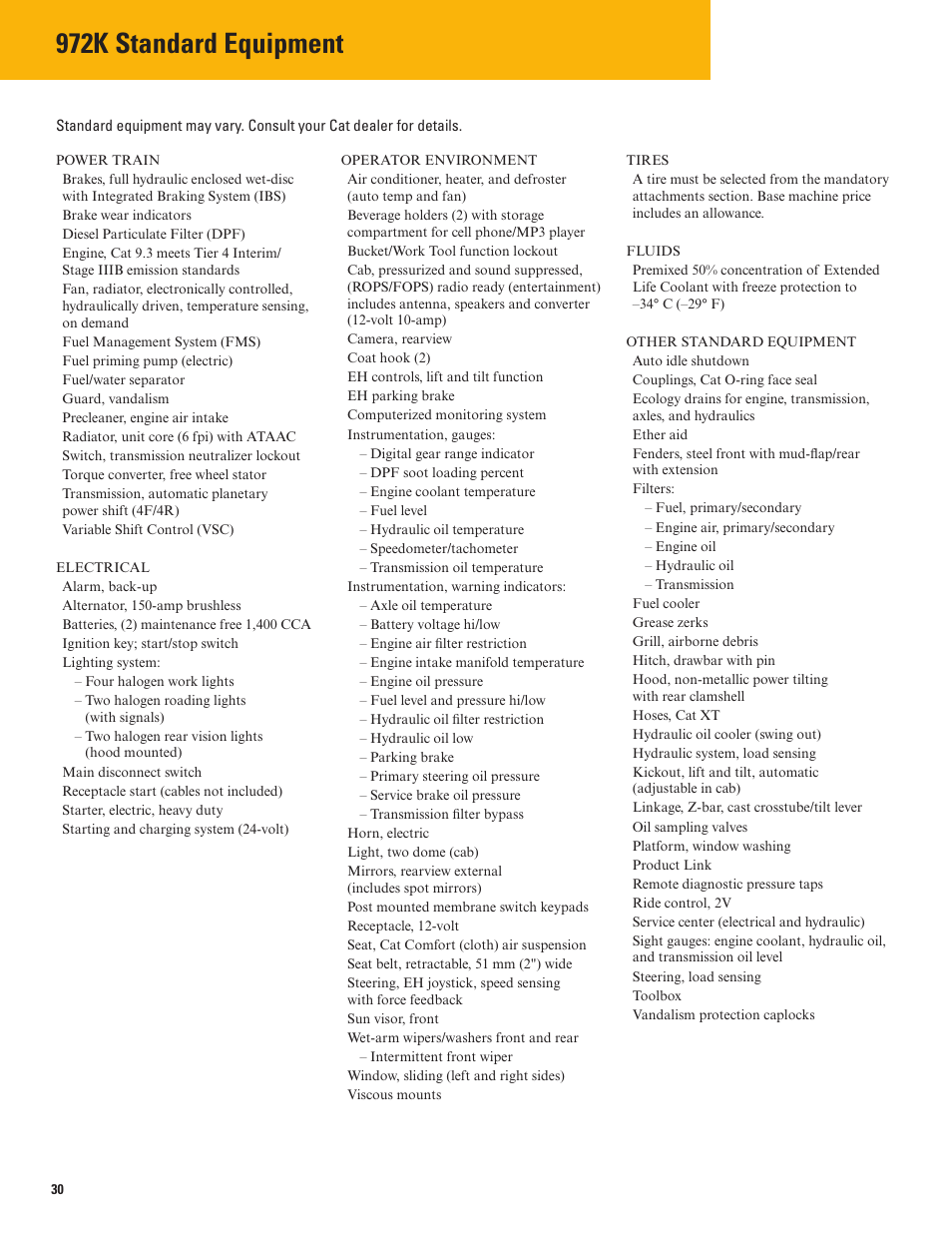 972k standard equipment | Milton CAT 972K User Manual | Page 30 / 32