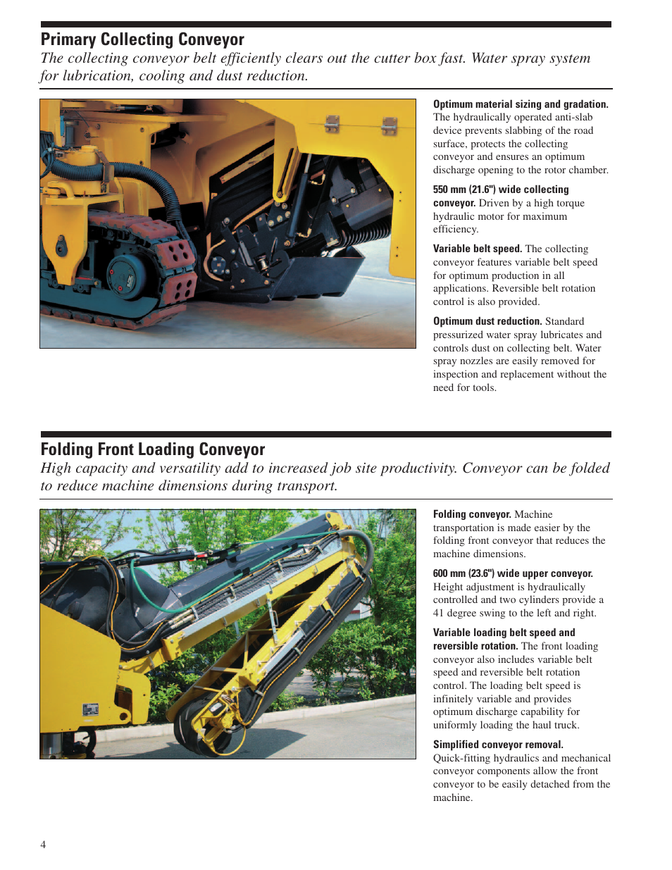 Primary collecting conveyor, Folding front loading conveyor | Milton CAT PM 102 User Manual | Page 4 / 12