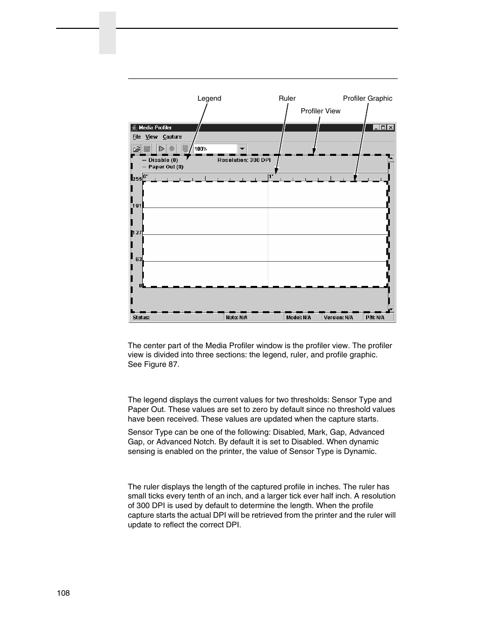 Profiler view, Legend, The ruler | Printronix PrintNet Enterprise User Manual | Page 108 / 330