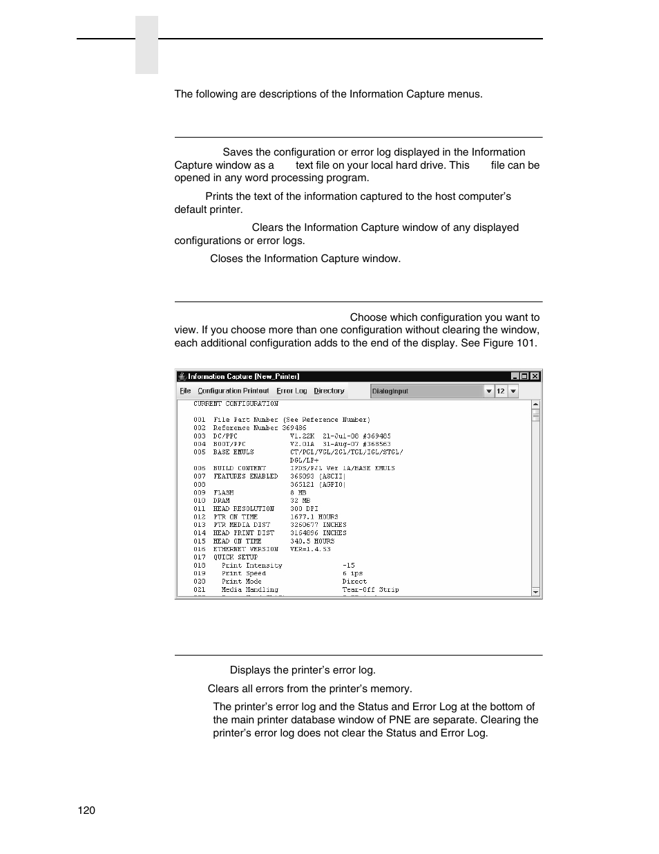 File, Configuration printout, Error log | Printronix PrintNet Enterprise User Manual | Page 120 / 330