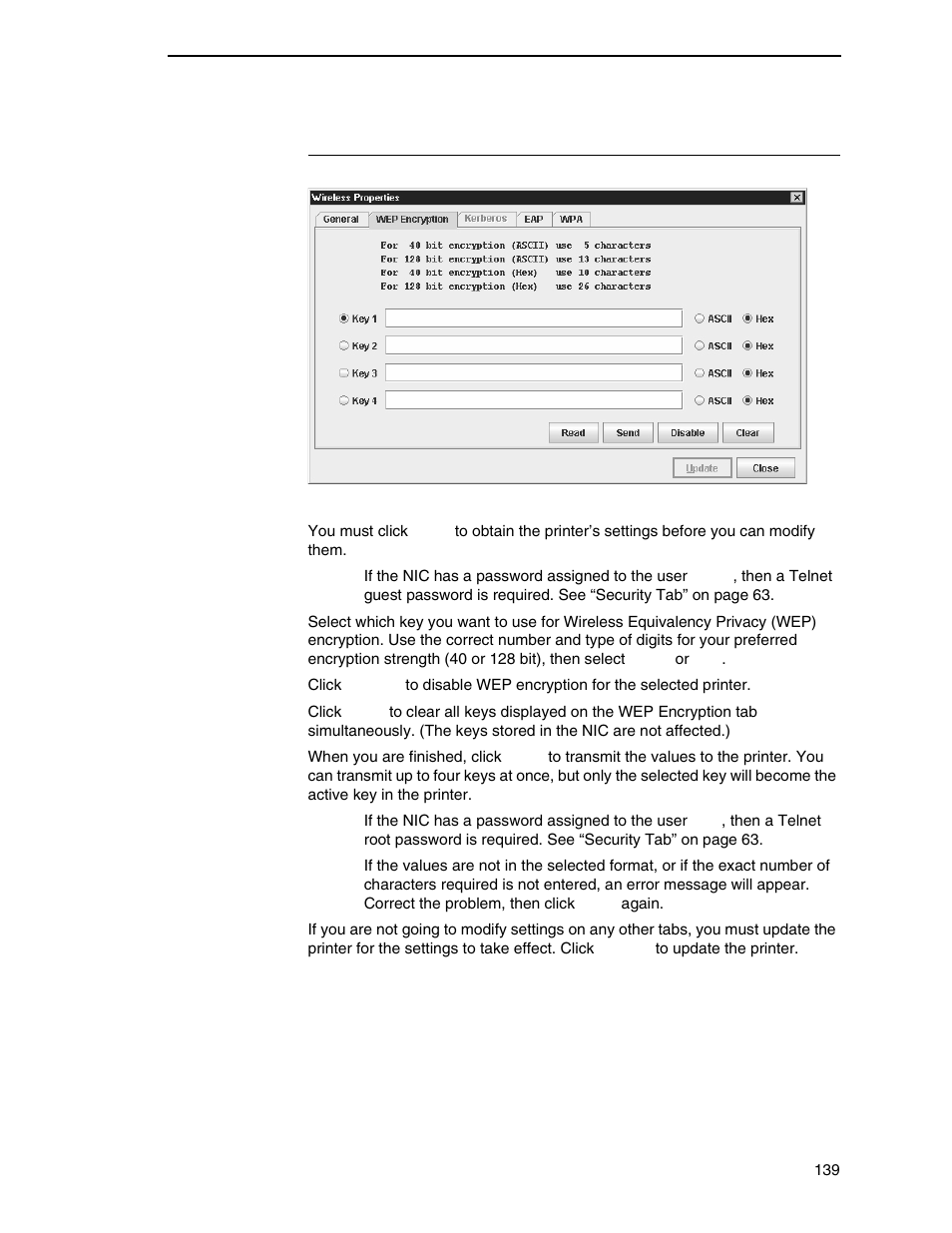 Wep encryption tab | Printronix PrintNet Enterprise User Manual | Page 139 / 330