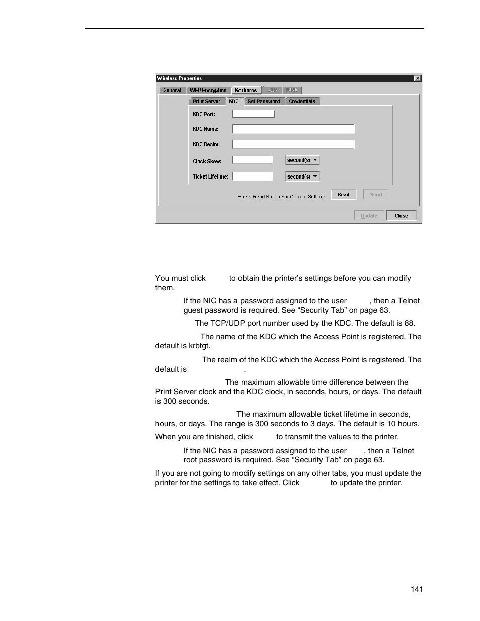 Kdc sub-tab | Printronix PrintNet Enterprise User Manual | Page 141 / 330