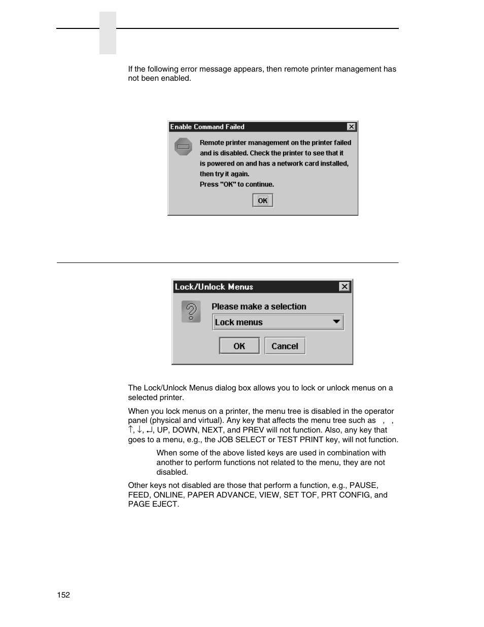 Lock/unlock menus | Printronix PrintNet Enterprise User Manual | Page 152 / 330