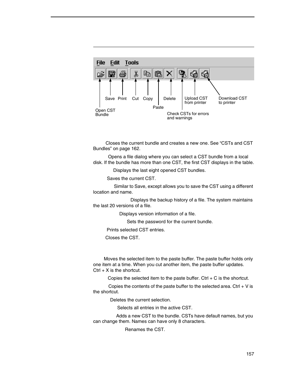 The menu and toolbar, File, Edit | Printronix PrintNet Enterprise User Manual | Page 157 / 330