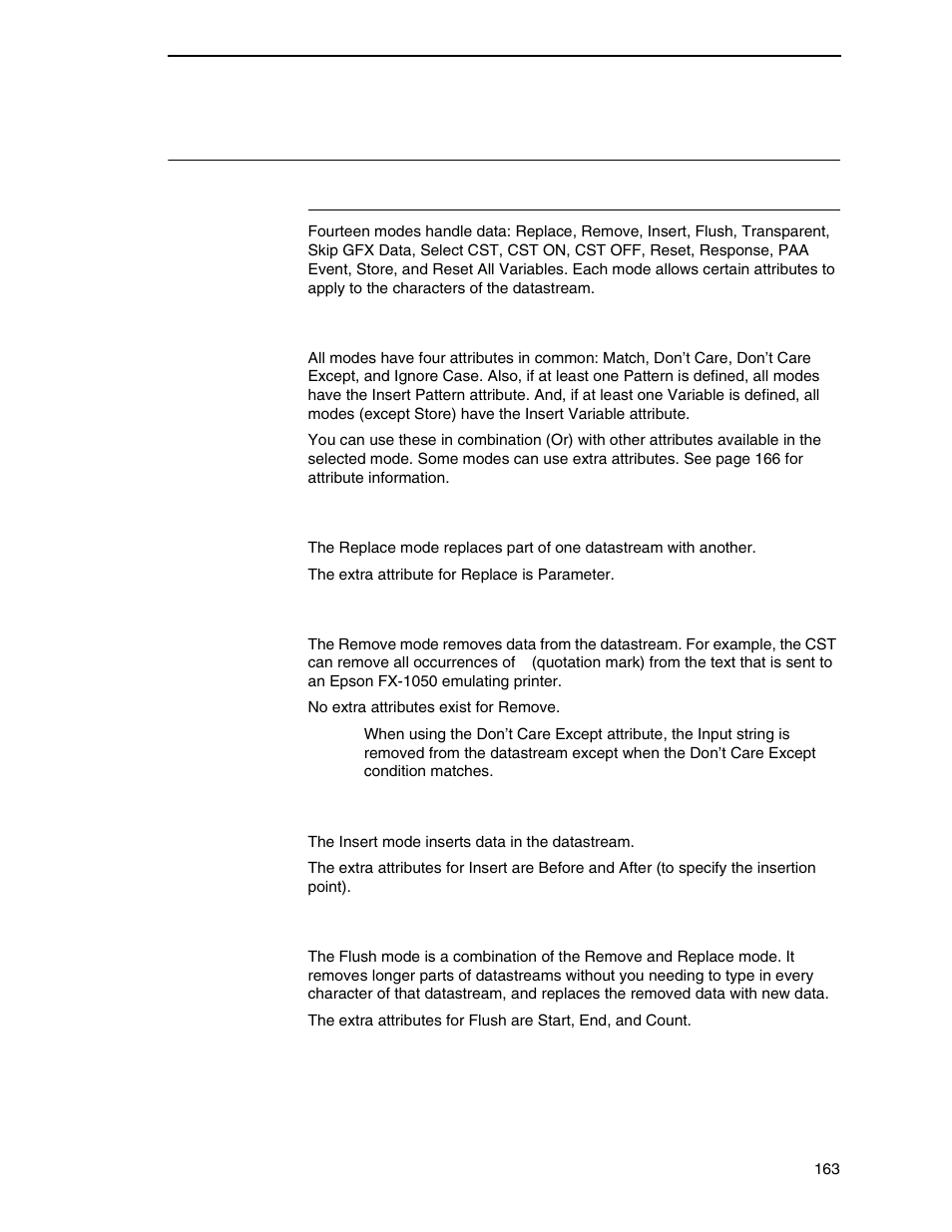 Modes and attributes, Modes | Printronix PrintNet Enterprise User Manual | Page 163 / 330