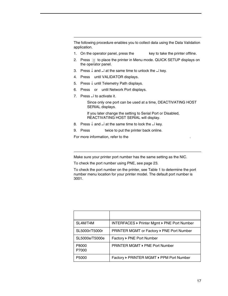 Set telemetry path (sl5000/t5000 series only), Check port number | Printronix PrintNet Enterprise User Manual | Page 17 / 330