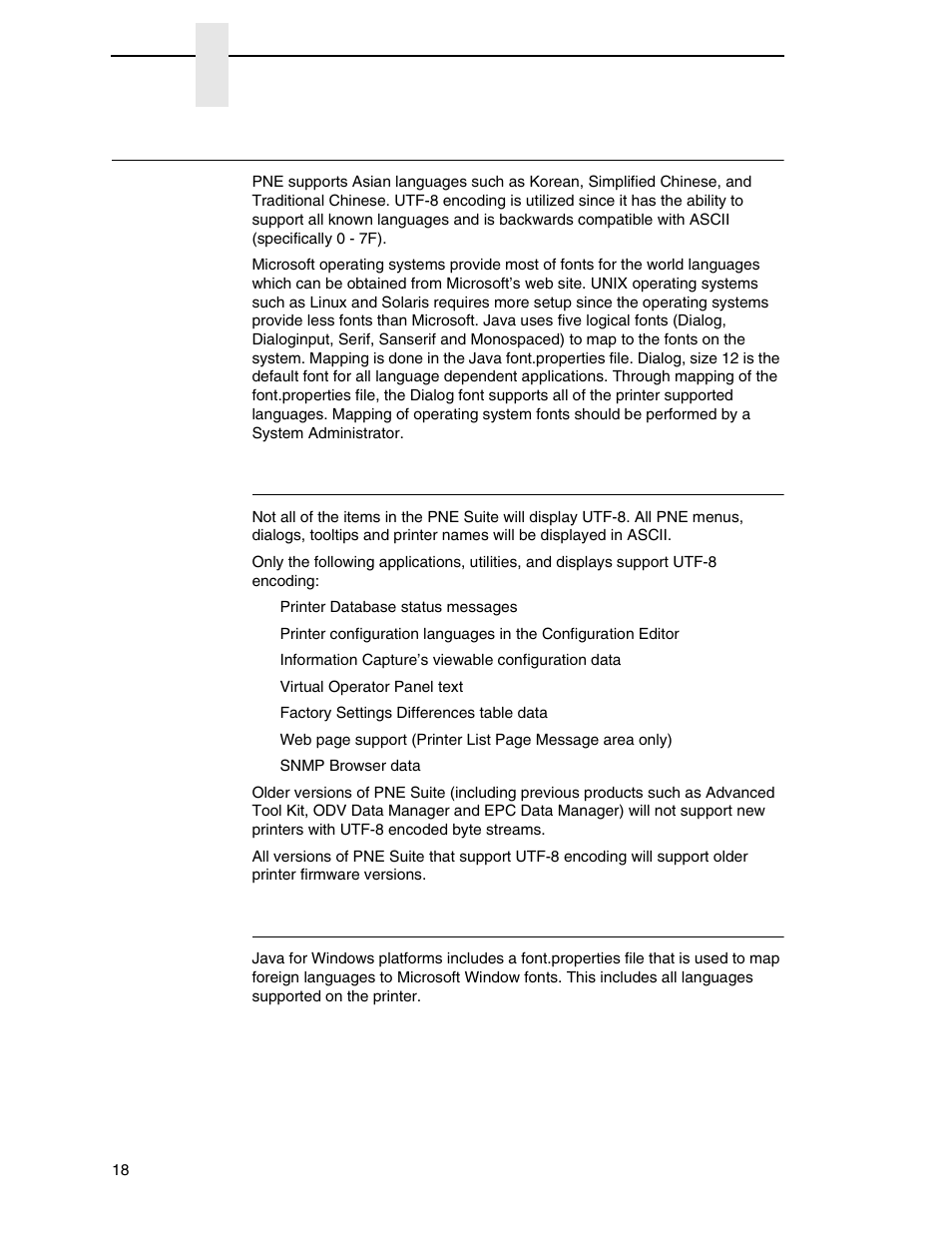 Loading and using foreign language fonts, Limitations, Windows setup | Printronix PrintNet Enterprise User Manual | Page 18 / 330