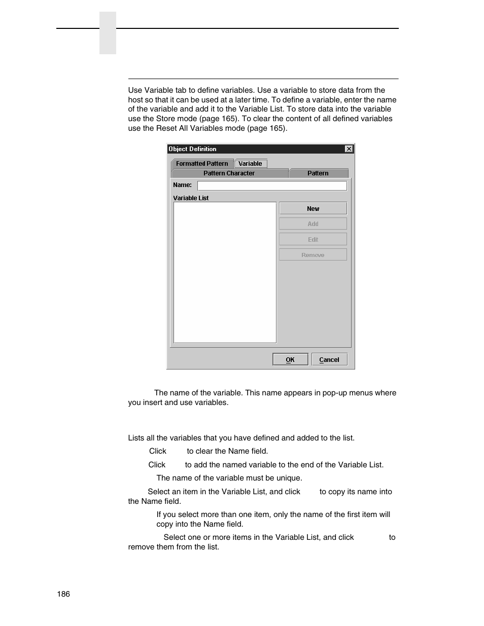 Variable tab, Variable list | Printronix PrintNet Enterprise User Manual | Page 186 / 330