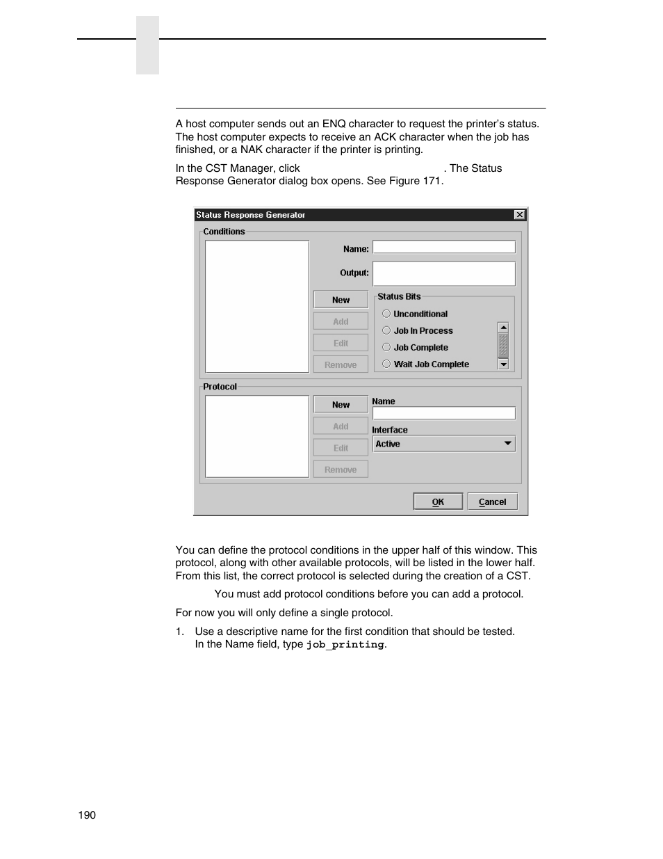 Status response generator example | Printronix PrintNet Enterprise User Manual | Page 190 / 330