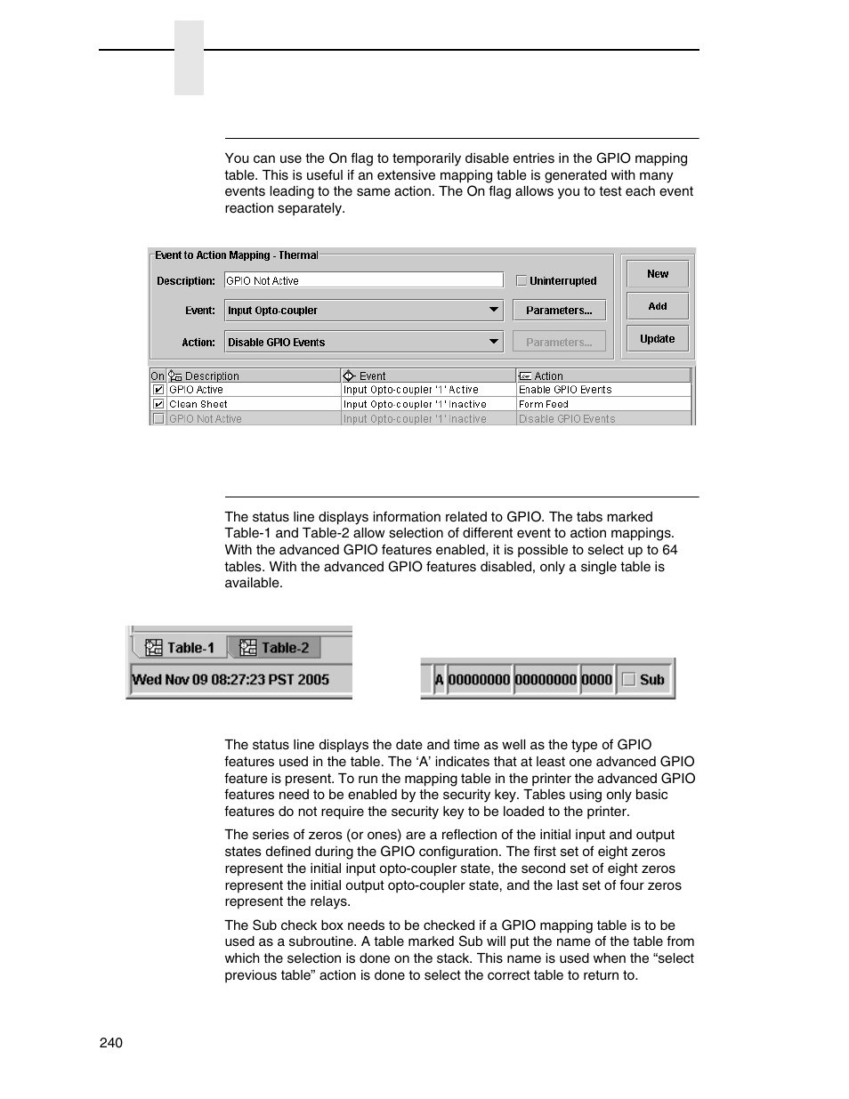 The on flag, The status line | Printronix PrintNet Enterprise User Manual | Page 240 / 330