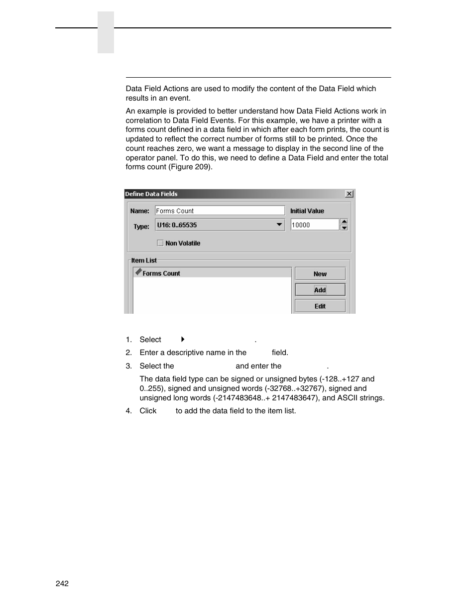 Data field actions | Printronix PrintNet Enterprise User Manual | Page 242 / 330