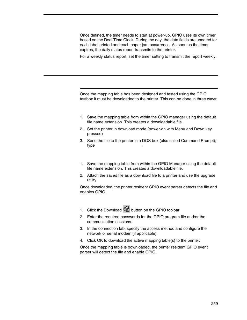 Mapping, Download mapping tables, Method 1: using normal download mode | Method 2: using pne, Method 3: using the gpio download facility | Printronix PrintNet Enterprise User Manual | Page 259 / 330