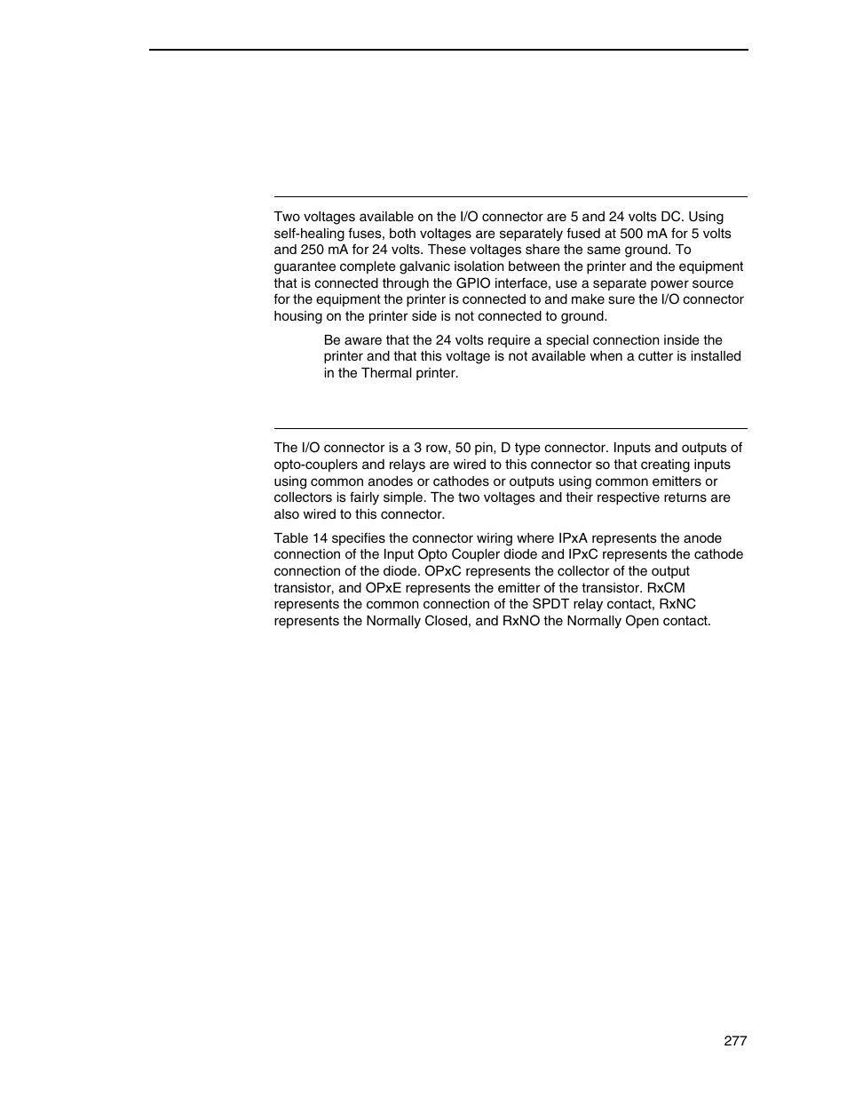 Voltages, I/o connector | Printronix PrintNet Enterprise User Manual | Page 277 / 330