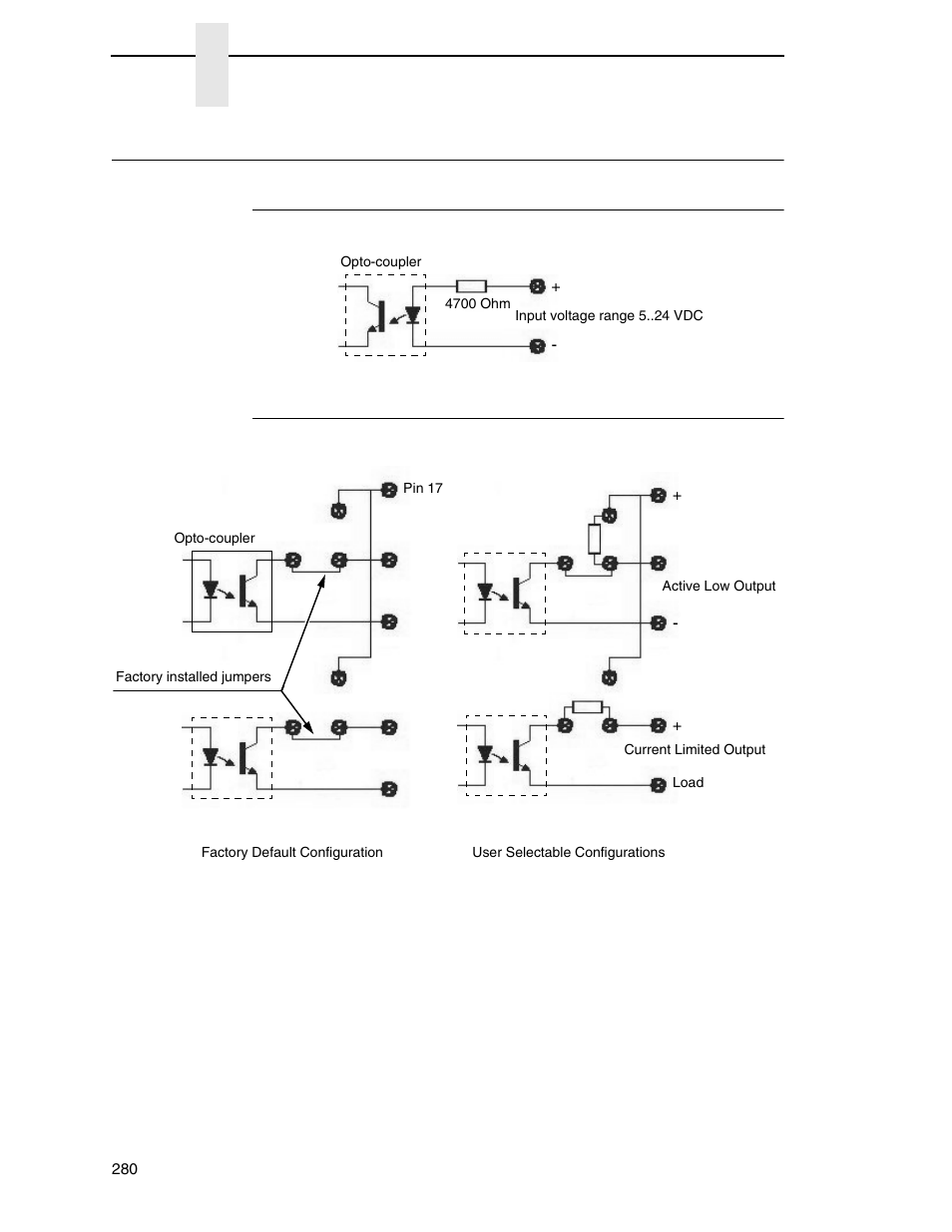 Electrical inputs and outputs, Gpio opto-coupled input circuit, Gpio opto-coupled output circuit | Printronix PrintNet Enterprise User Manual | Page 280 / 330