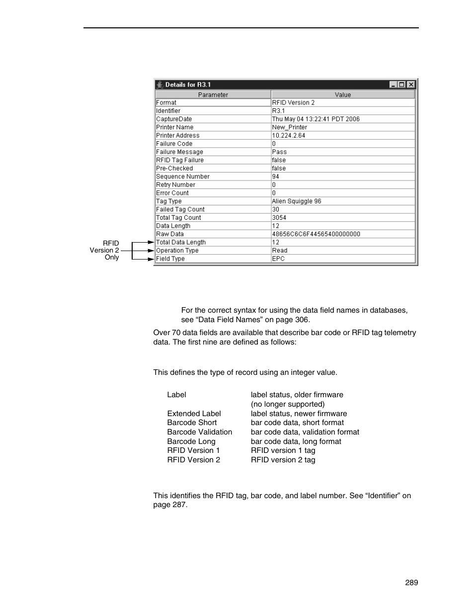 Data, Data fields | Printronix PrintNet Enterprise User Manual | Page 289 / 330