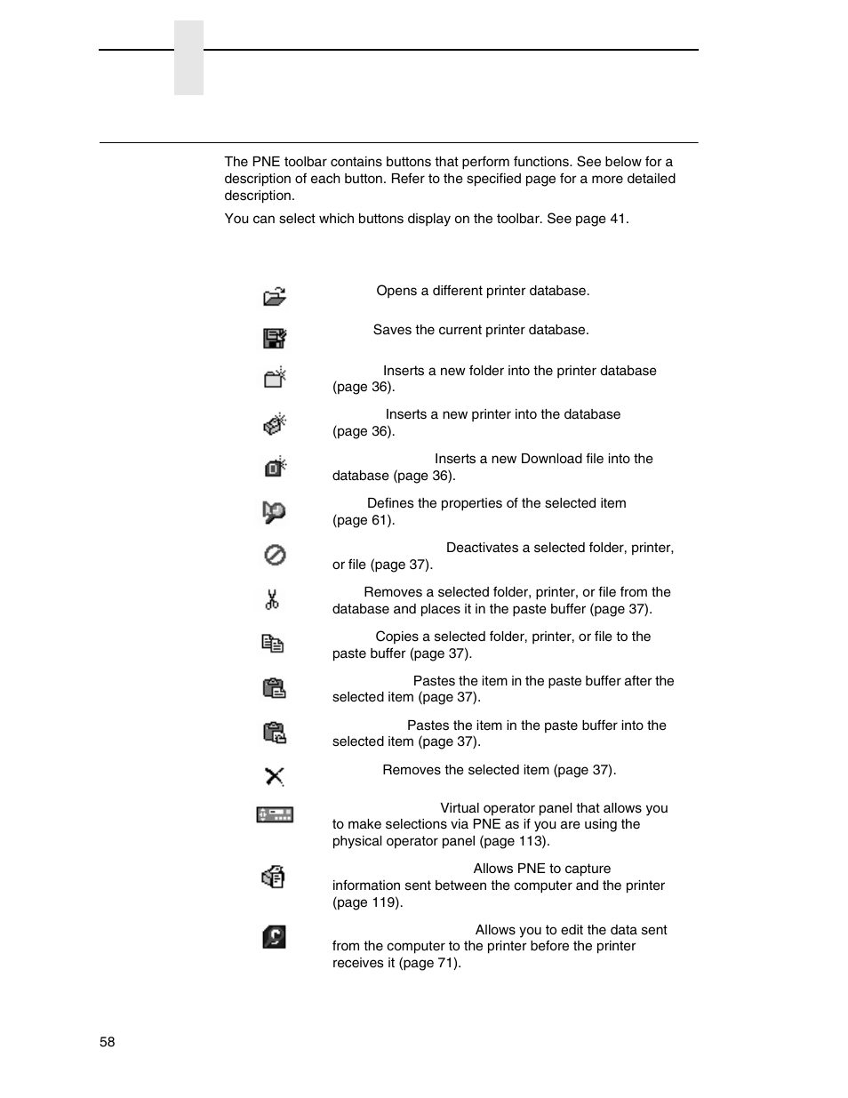 The toolbar | Printronix PrintNet Enterprise User Manual | Page 58 / 330