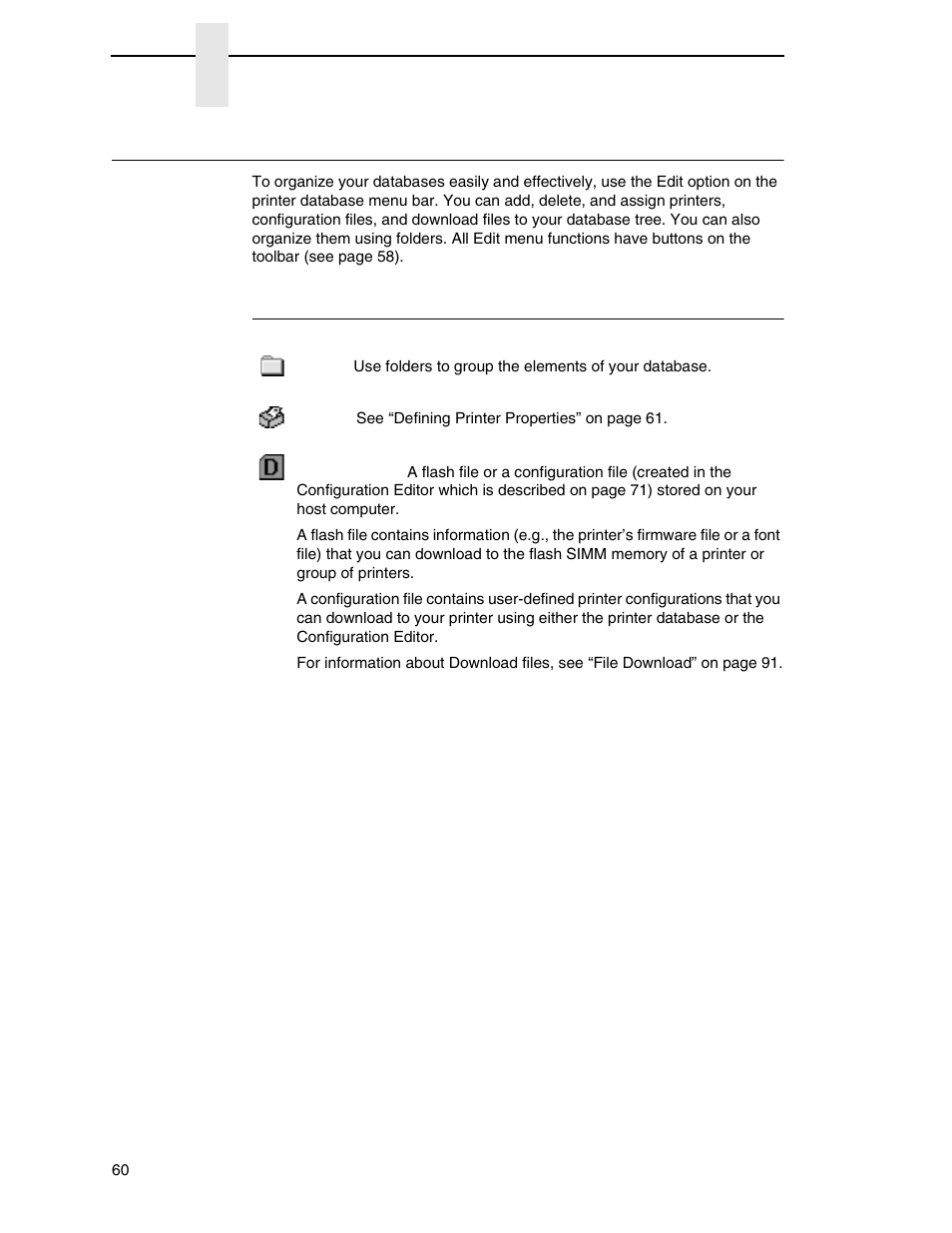 Managing the database, Database items | Printronix PrintNet Enterprise User Manual | Page 60 / 330