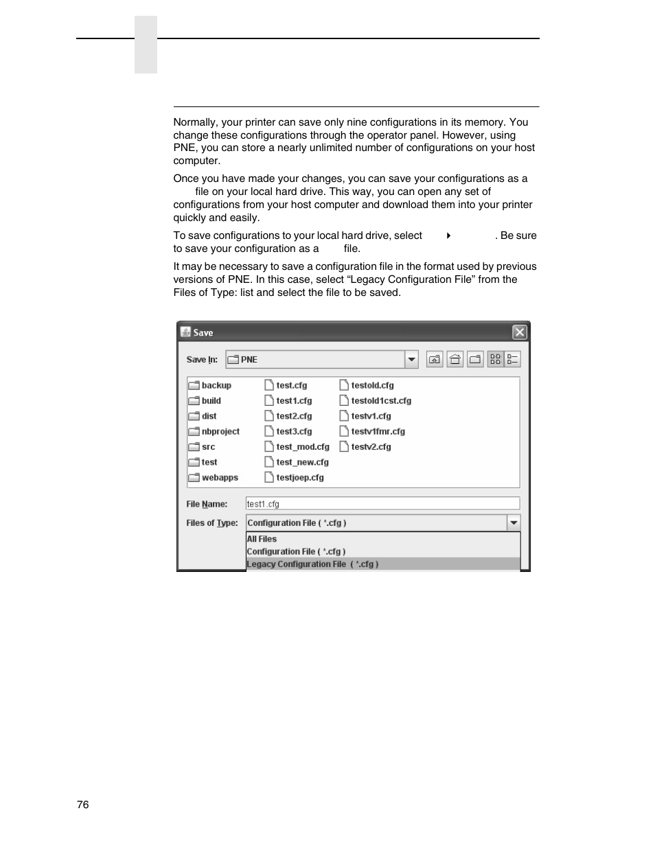 Saving configuration files | Printronix PrintNet Enterprise User Manual | Page 76 / 330