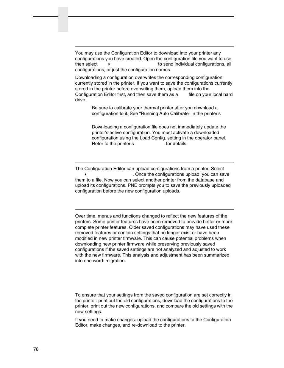 Downloading configurations, Uploading configurations, Migration | Transferring saved settings | Printronix PrintNet Enterprise User Manual | Page 78 / 330