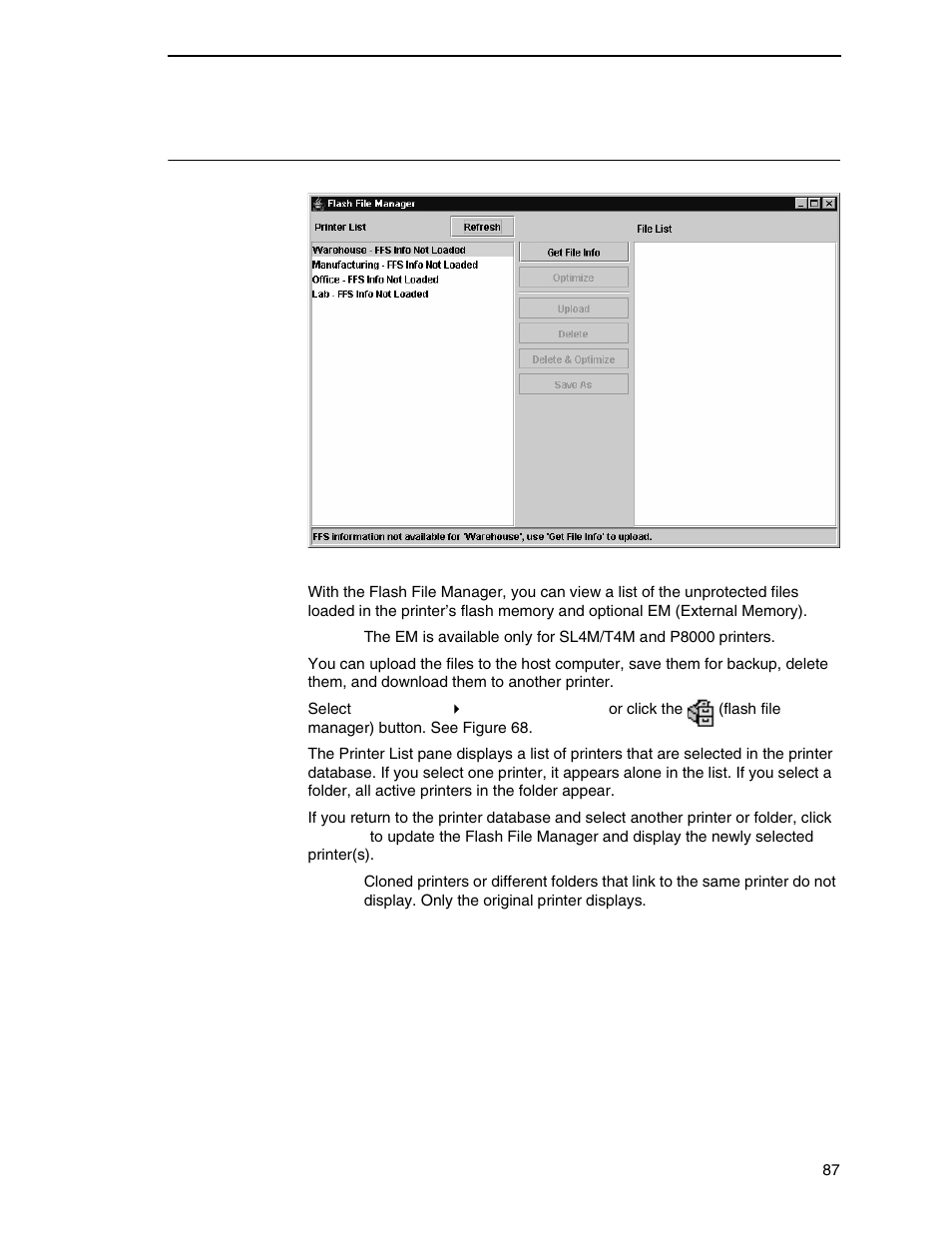 Flash file manager | Printronix PrintNet Enterprise User Manual | Page 87 / 330