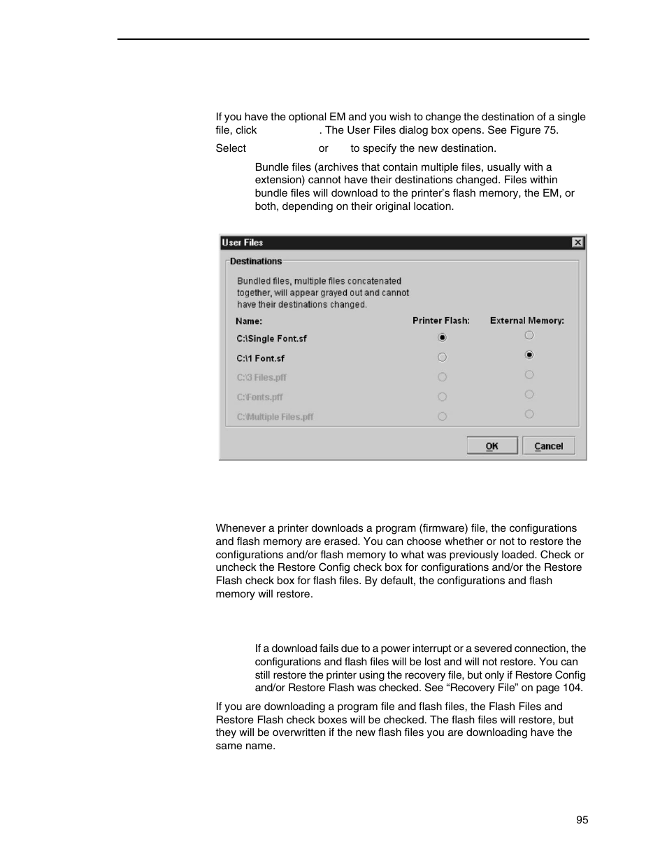 Changing the file destination, Restoring configurations and flash files | Printronix PrintNet Enterprise User Manual | Page 95 / 330