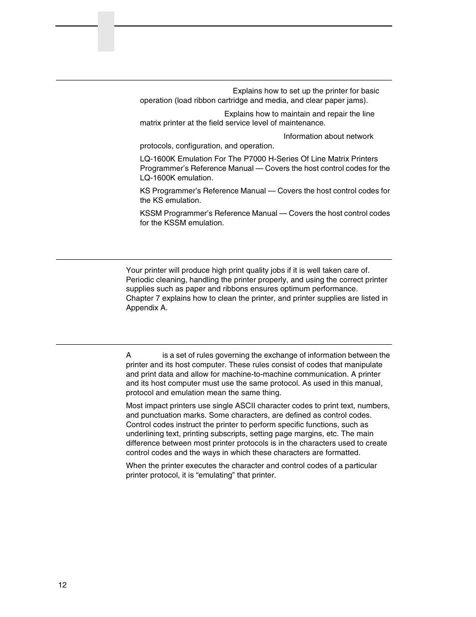 Related documents, Taking care of your printer, Protocols and emulations | Printronix P7000 H-Series Cartridge Ribbon Printer User Manual | Page 12 / 220