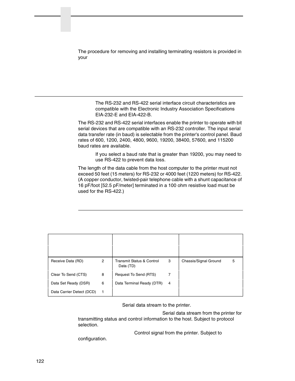 Rs-232 and rs-422 serial interfaces, Rs-232, Removal and installation | Printronix P7000 H-Series Cartridge Ribbon Printer User Manual | Page 122 / 220