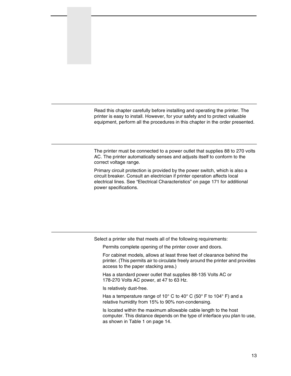 2 setting up the printer, Before you begin, Power requirements | Select a site, Setting up the printer | Printronix P7000 H-Series Cartridge Ribbon Printer User Manual | Page 13 / 220