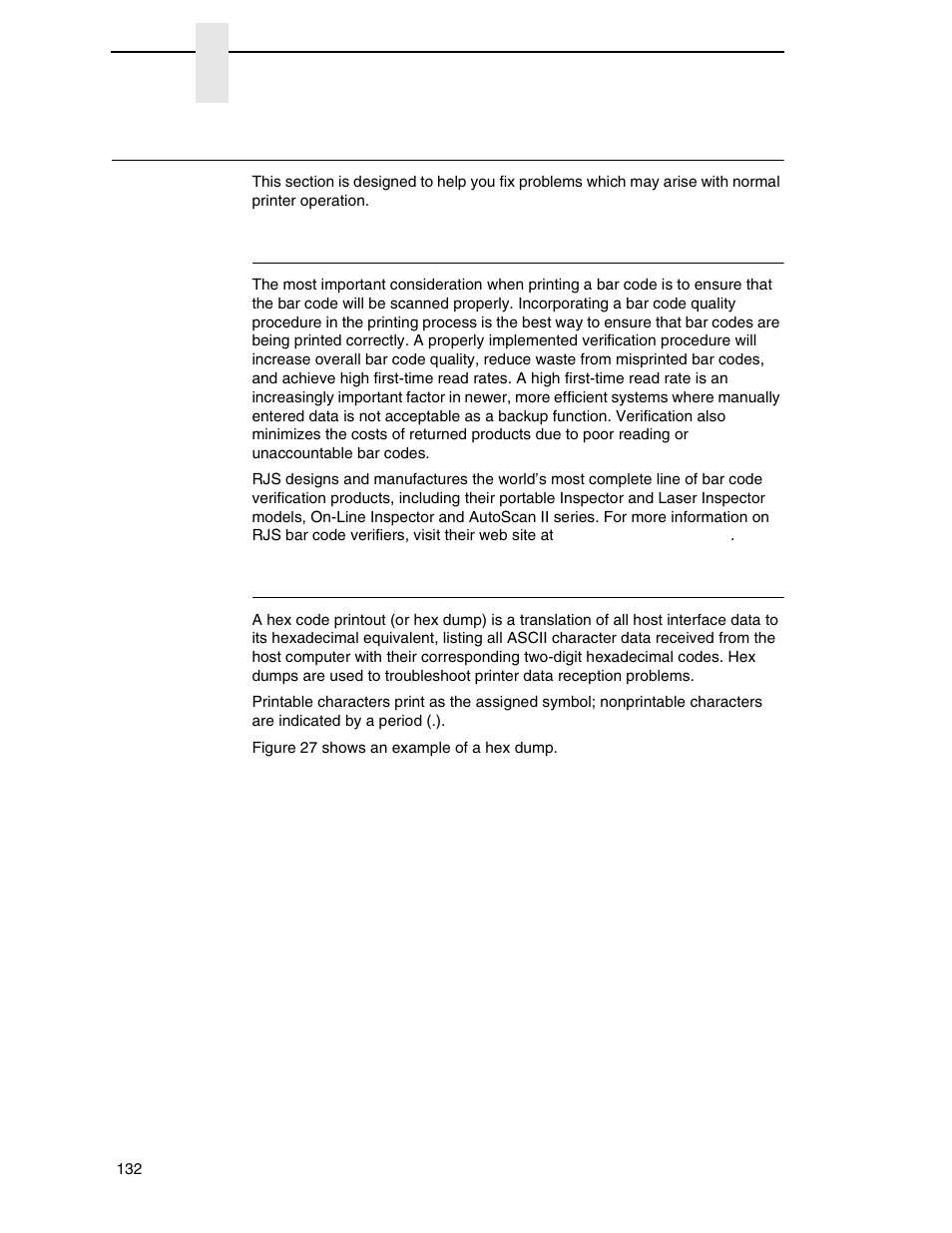 Diagnosing problems, Bar code verification, Printing a hex dump | Printronix P7000 H-Series Cartridge Ribbon Printer User Manual | Page 132 / 220