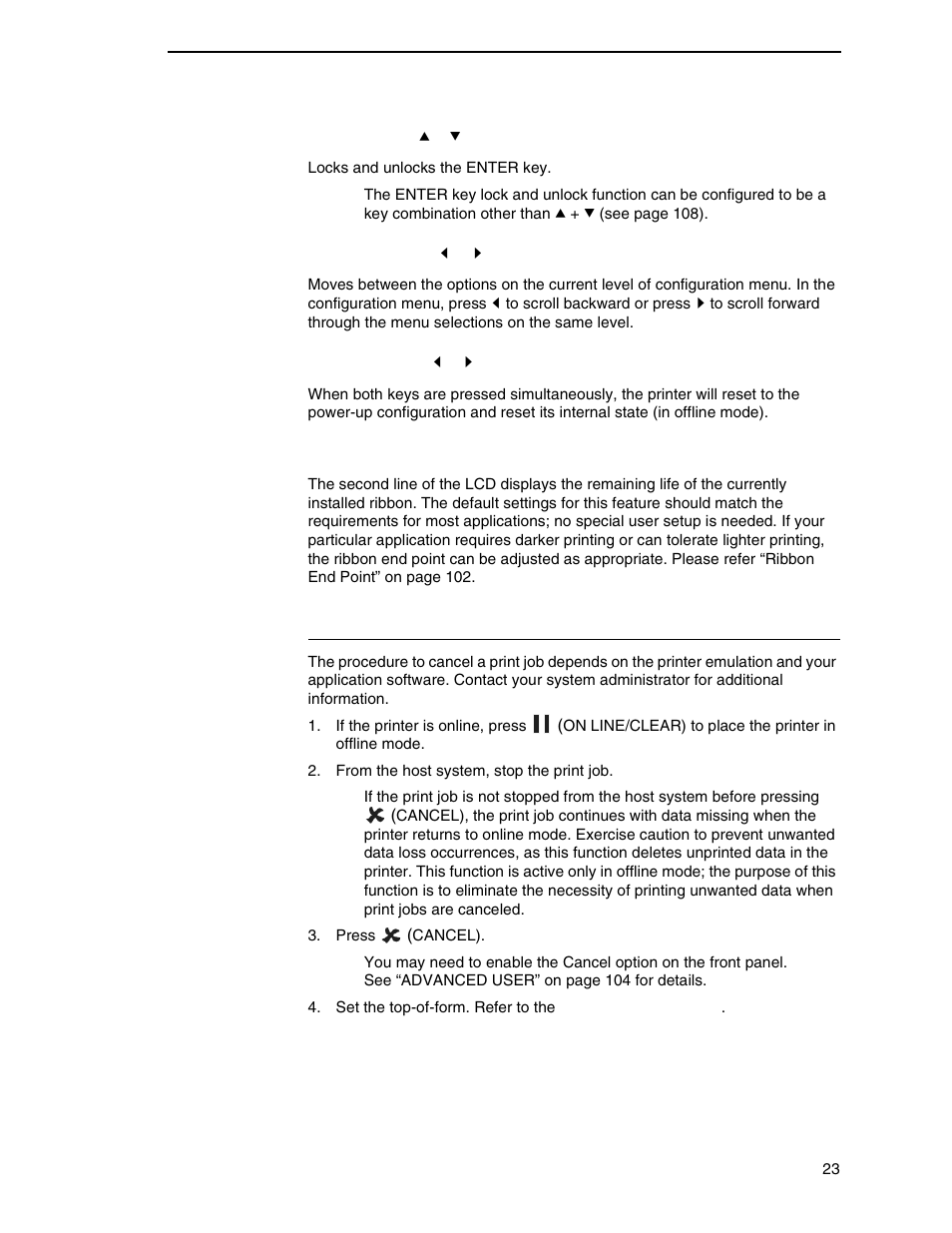 Cancel a print job | Printronix P7000 H-Series Cartridge Ribbon Printer User Manual | Page 23 / 220