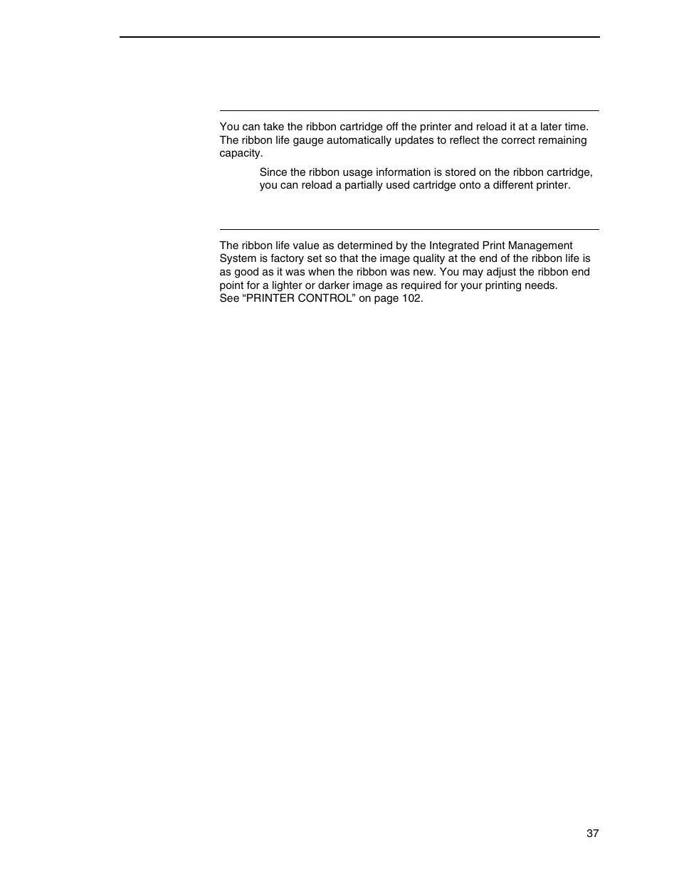 Loading a used ribbon cartridge, Lighter or darker print | Printronix P7000 H-Series Cartridge Ribbon Printer User Manual | Page 37 / 220