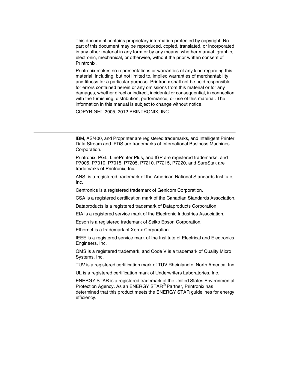 Trademark acknowledgements | Printronix P7000 H-Series Cartridge Ribbon Printer User Manual | Page 4 / 220