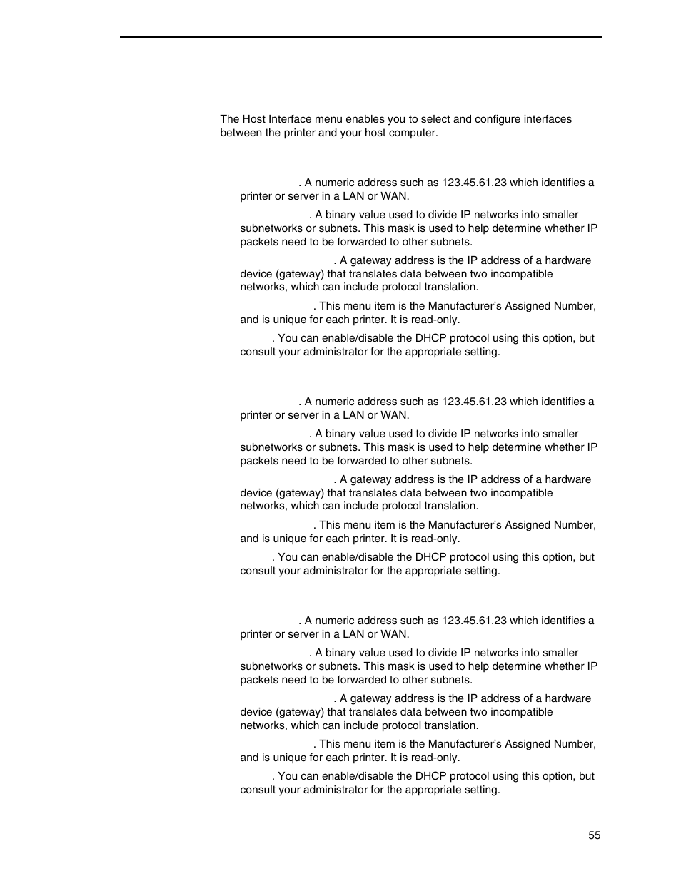 Host interface, Adapter address, Ethernet address | Wlan address | Printronix P7000 H-Series Cartridge Ribbon Printer User Manual | Page 55 / 220