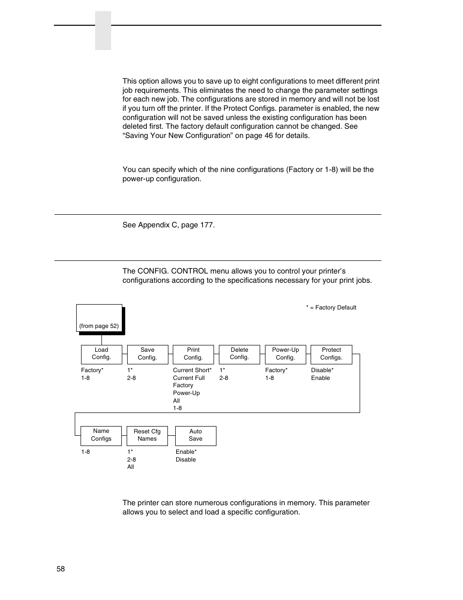 Ztp settings, Config. control, Load config.” o | Save config, Power-up config, Load config, Chapter 4 | Printronix P7000 H-Series Cartridge Ribbon Printer User Manual | Page 58 / 220