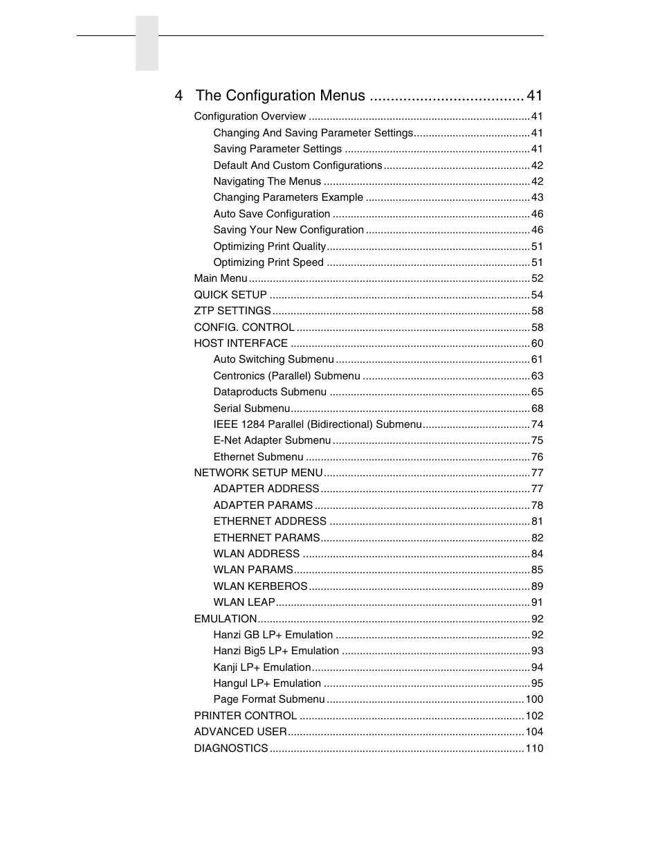 4 the configuration menus | Printronix P7000 H-Series Cartridge Ribbon Printer User Manual | Page 6 / 220