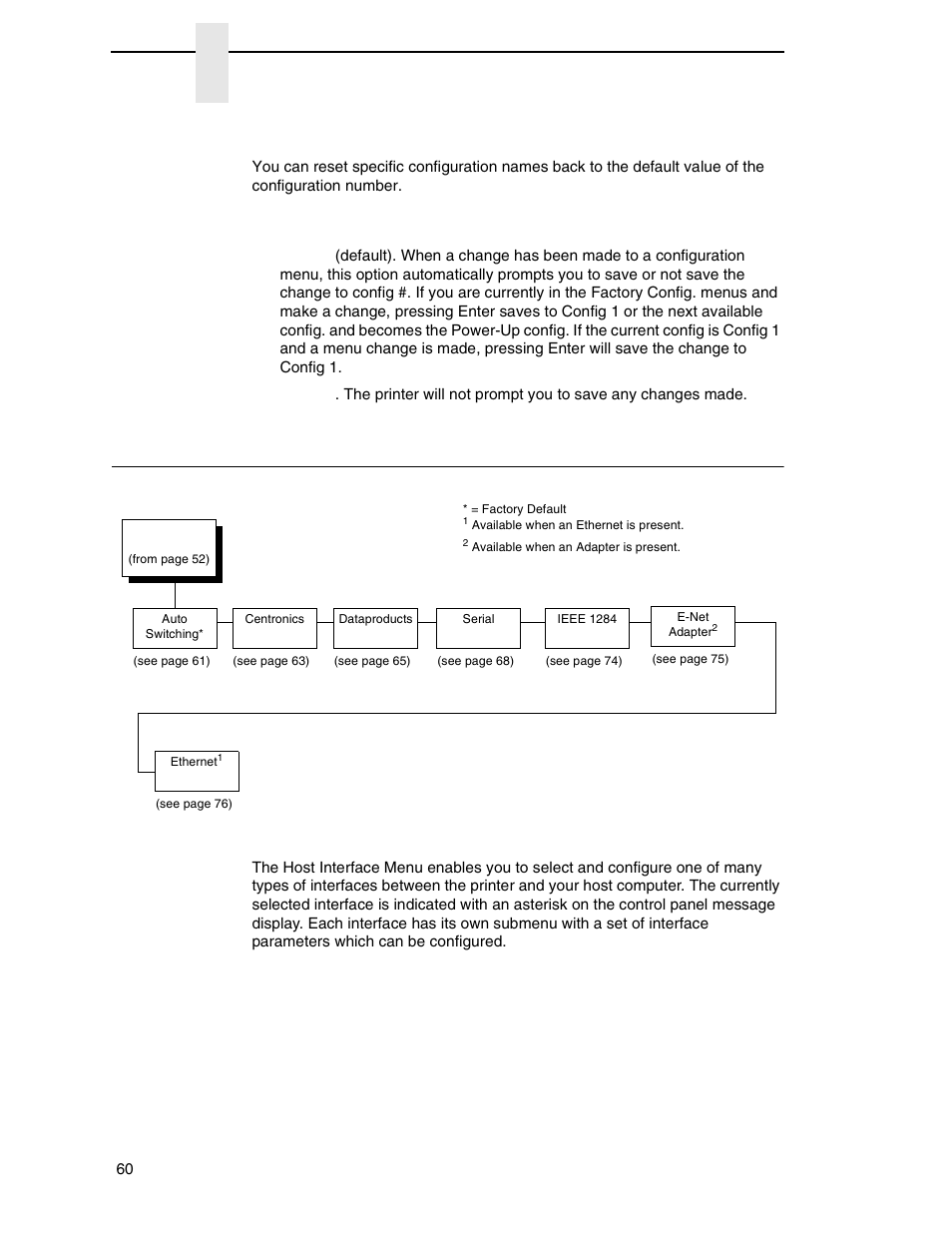 Host interface, Reset cfg names, Auto save | Chapter 4 | Printronix P7000 H-Series Cartridge Ribbon Printer User Manual | Page 60 / 220