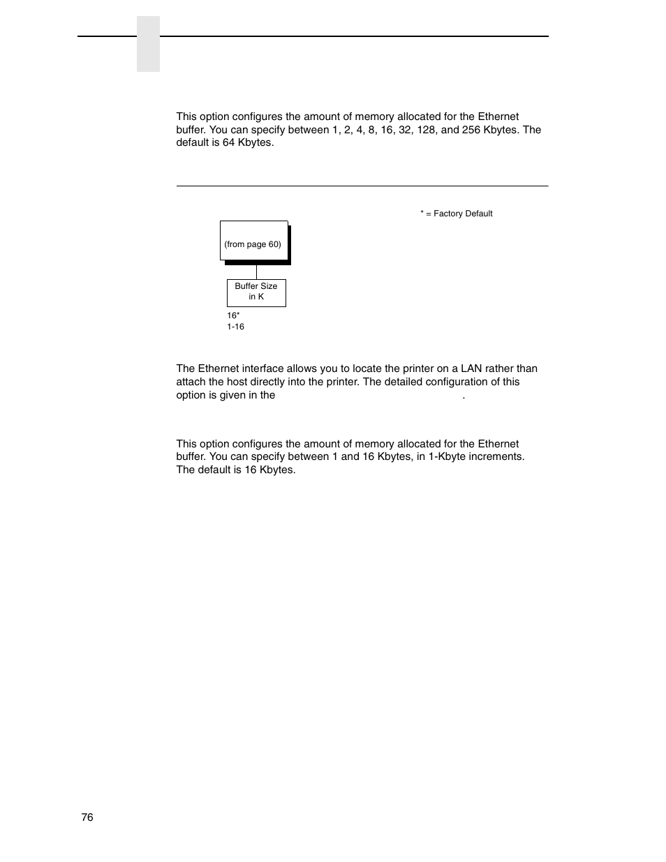 Ethernet submenu, Buffer size in k | Printronix P7000 H-Series Cartridge Ribbon Printer User Manual | Page 76 / 220