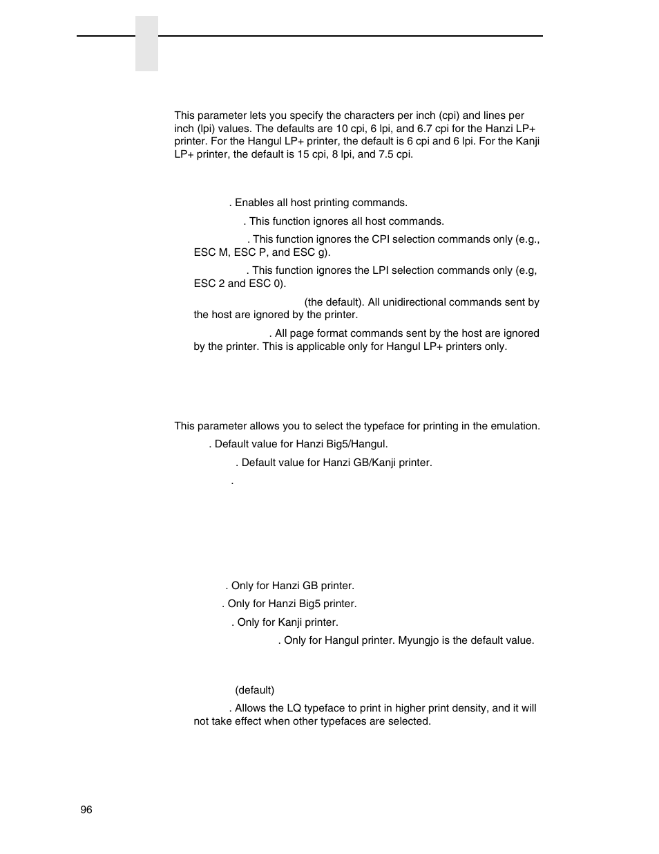 Cpi/lpi select, Host command, Font attributes | Printronix P7000 H-Series Cartridge Ribbon Printer User Manual | Page 96 / 220