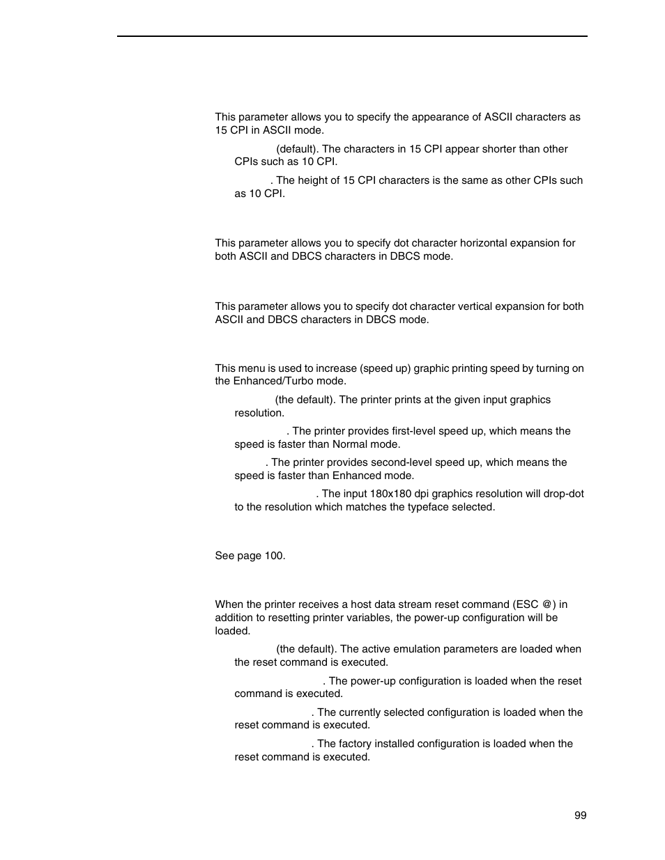 Graphics spd up, Page format, Reset cmd cfg ld | Printronix P7000 H-Series Cartridge Ribbon Printer User Manual | Page 99 / 220