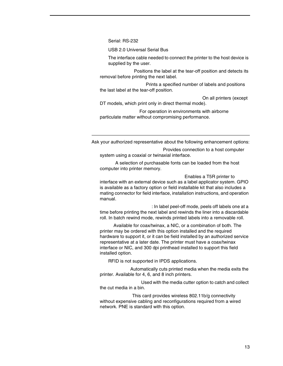 Optional features | Printronix SL_T5R Energy Star User Manual | Page 13 / 412